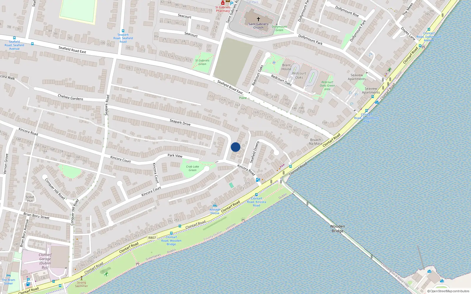 Overhead map showing the location of 103 Seapark Drive, Clontarf, Dublin 3