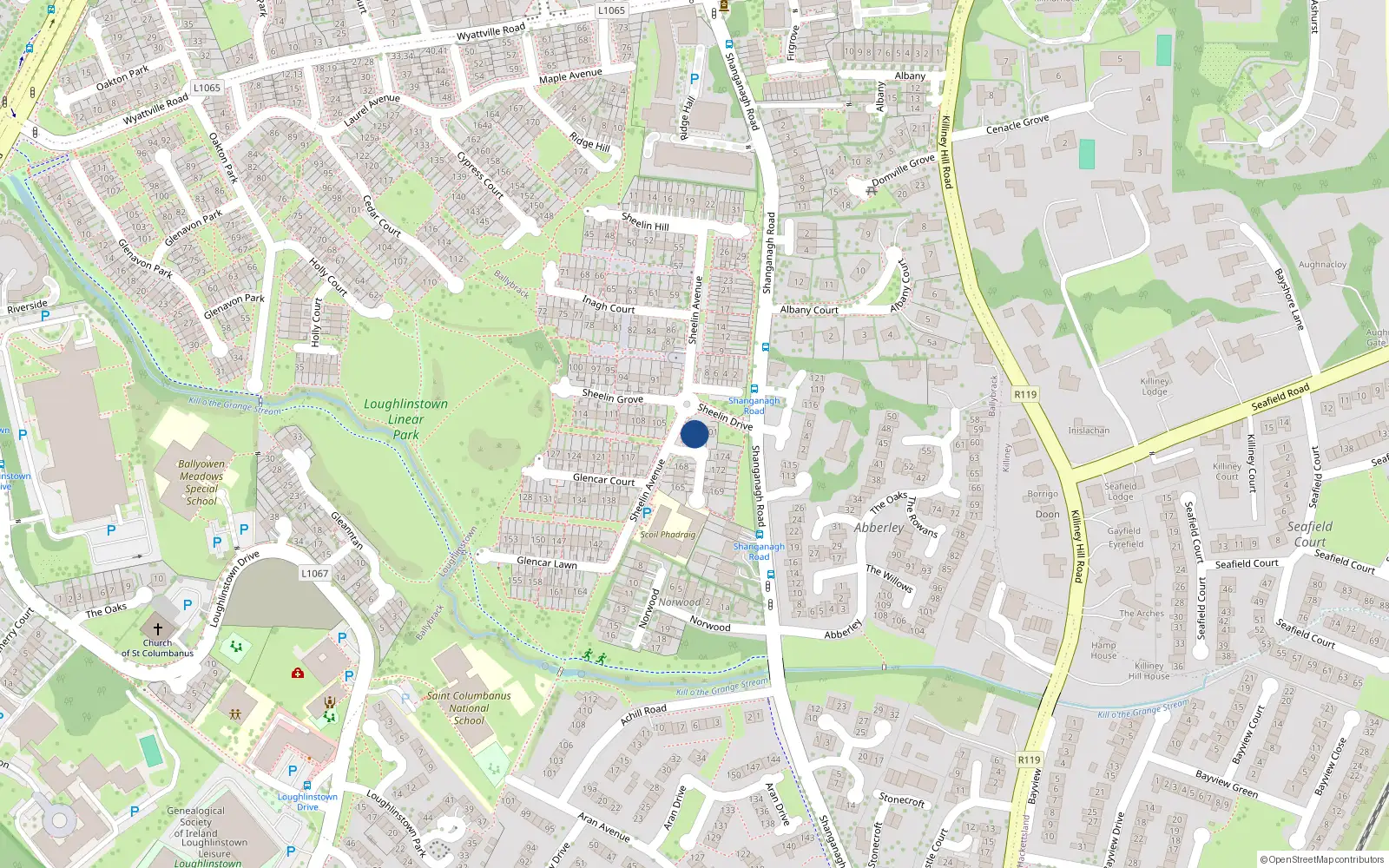 Overhead map showing the location of 103 Sheelin Drive, Dublin