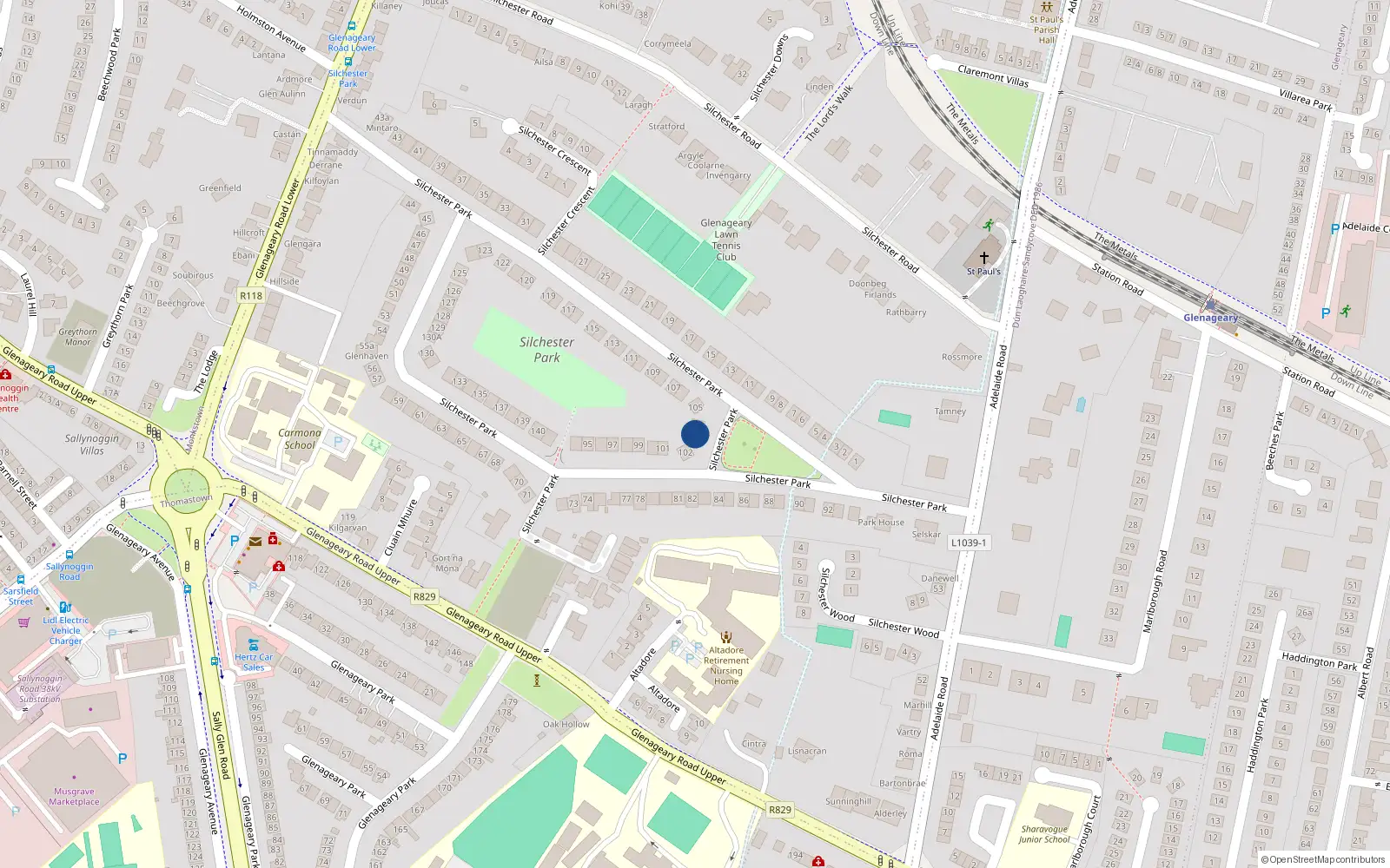 Overhead map showing the location of 103 Silchester Park, Dublin