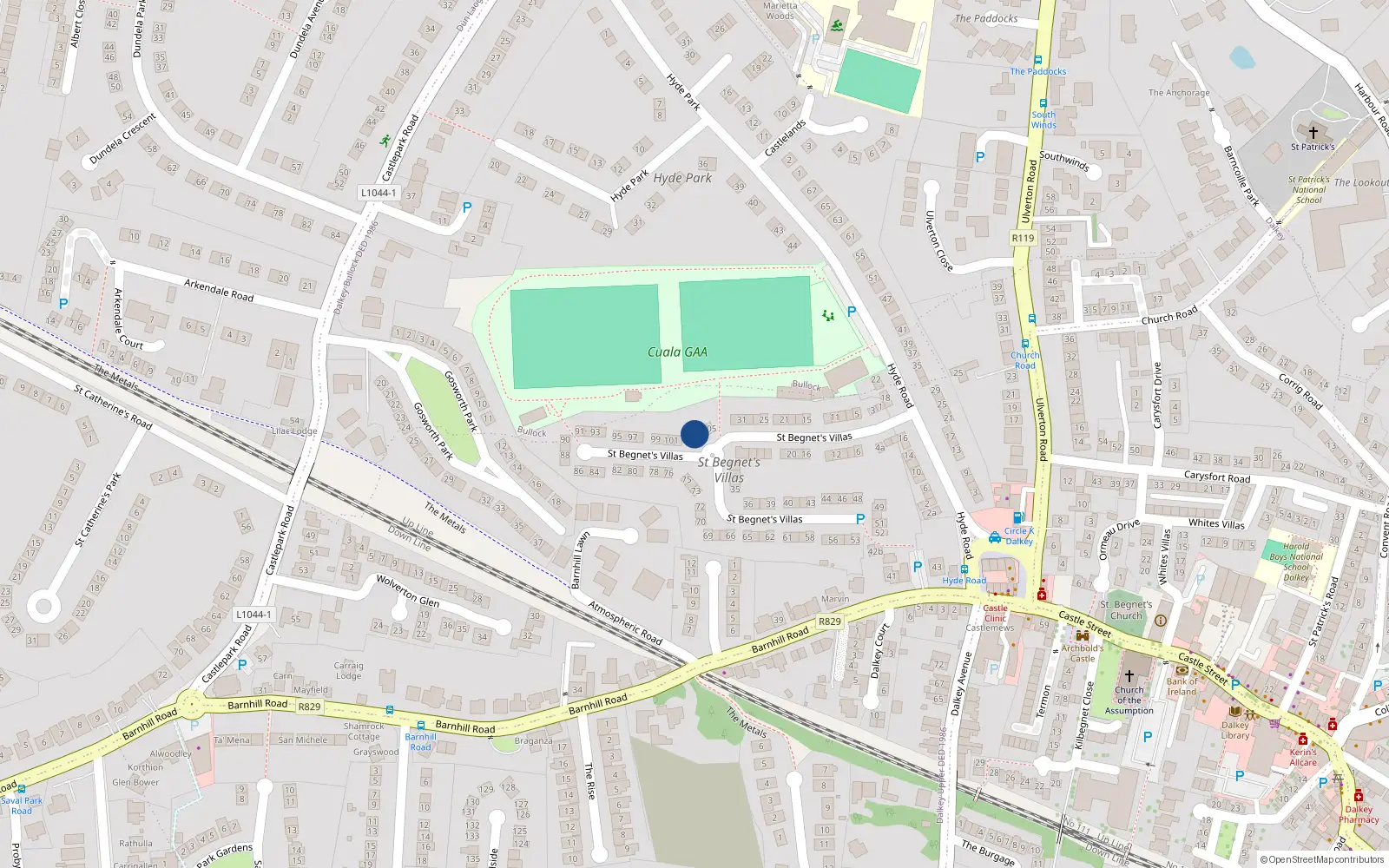 Overhead map showing the location of 103 St Begnets Villas, Dalkey