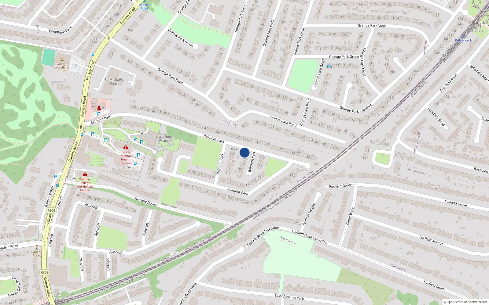 Overhead map showing the location of 103A Belmont Park, Raheny, Belmont Park Dublin 5