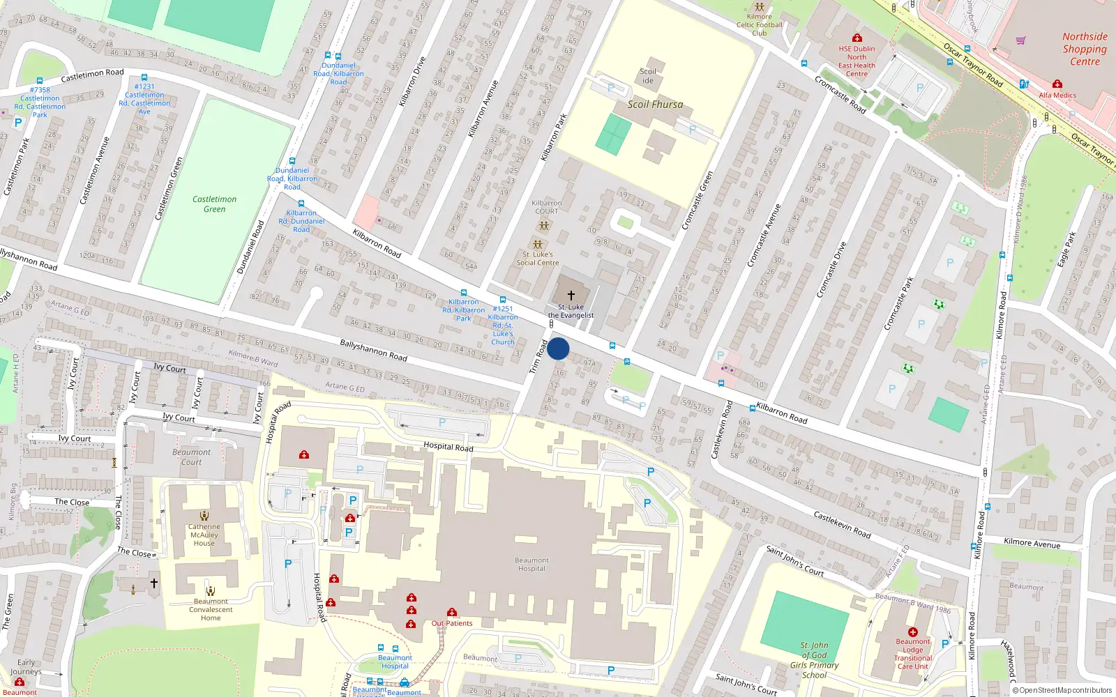 Overhead map showing the location of 103A Kilbarron Road, Dublin 5