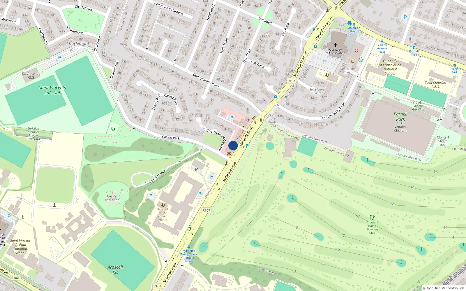 Overhead map showing the location of 103 Malahide Road, Dublin 3