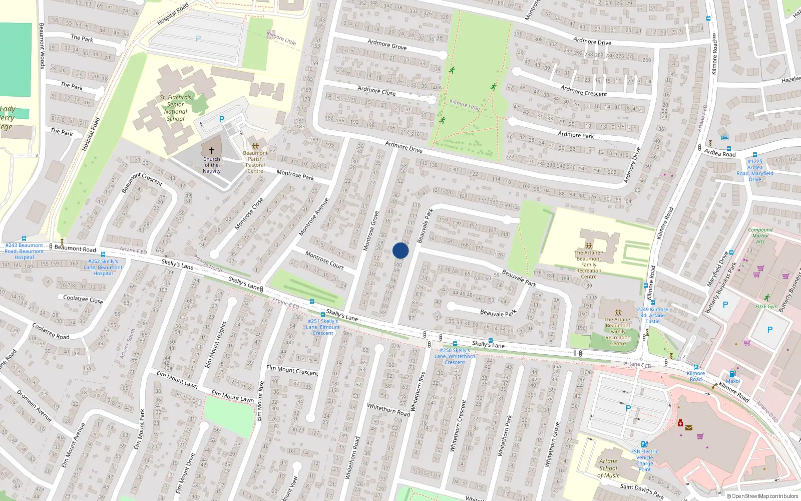 Overhead map showing the location of 104 Beauvale Park, Artane, Dublin 5