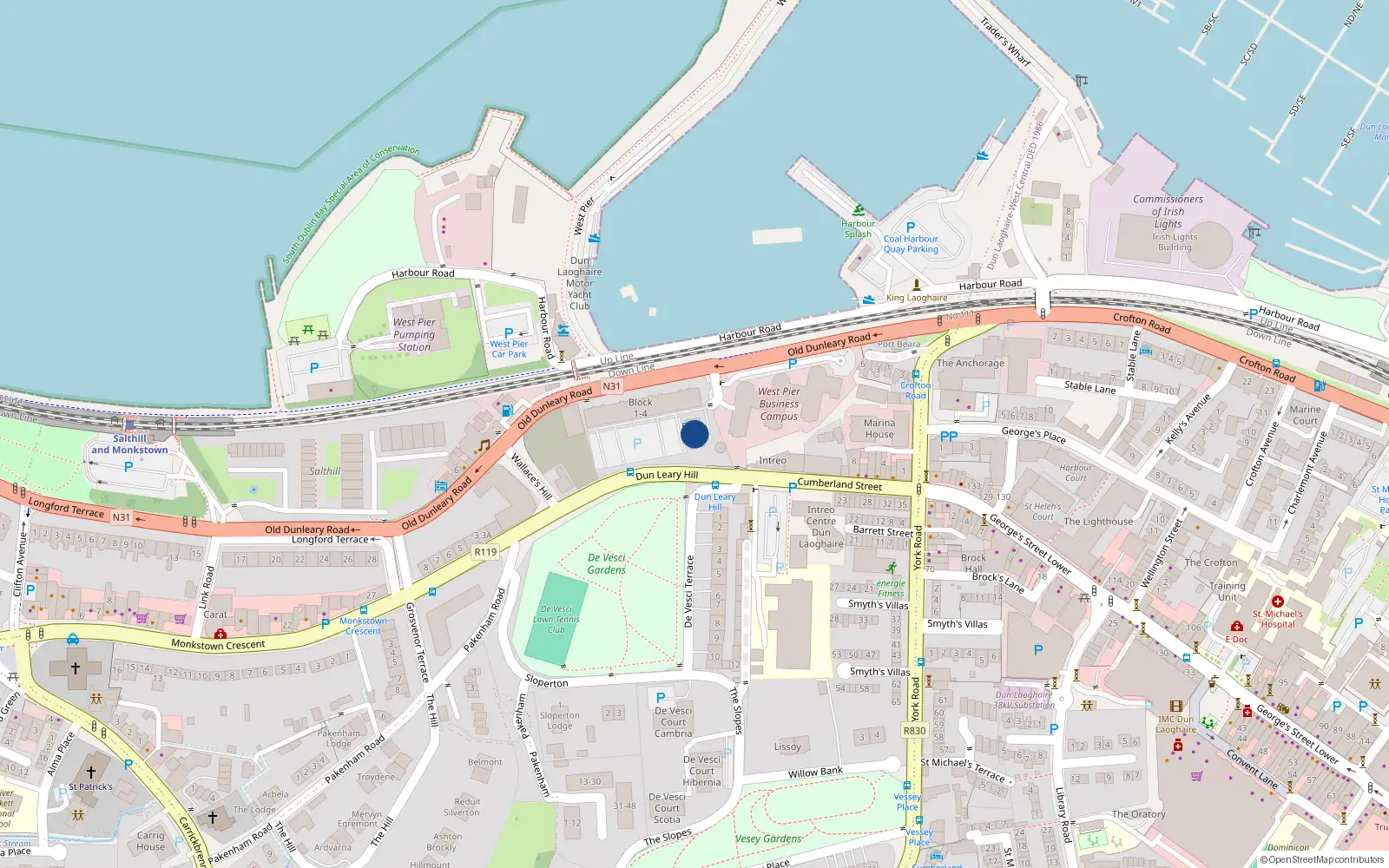 Overhead map showing the location of 104 Clearwater Cove, Old Dunleary Road, Dun Laoghaire