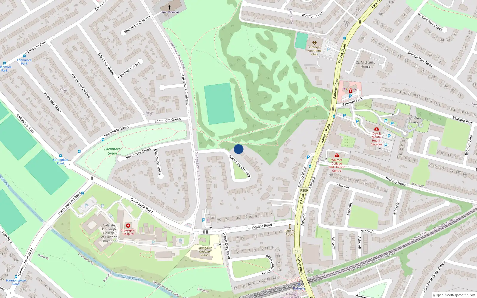 Overhead map showing the location of 104 Edenmore Crescent, Dublin 5