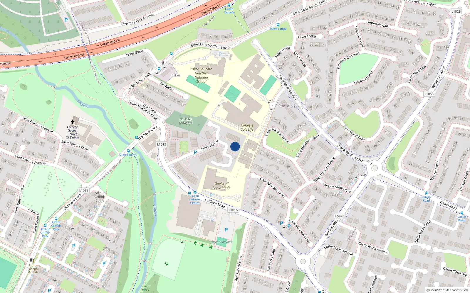 Overhead map showing the location of 104 Esker Manor, Lucan