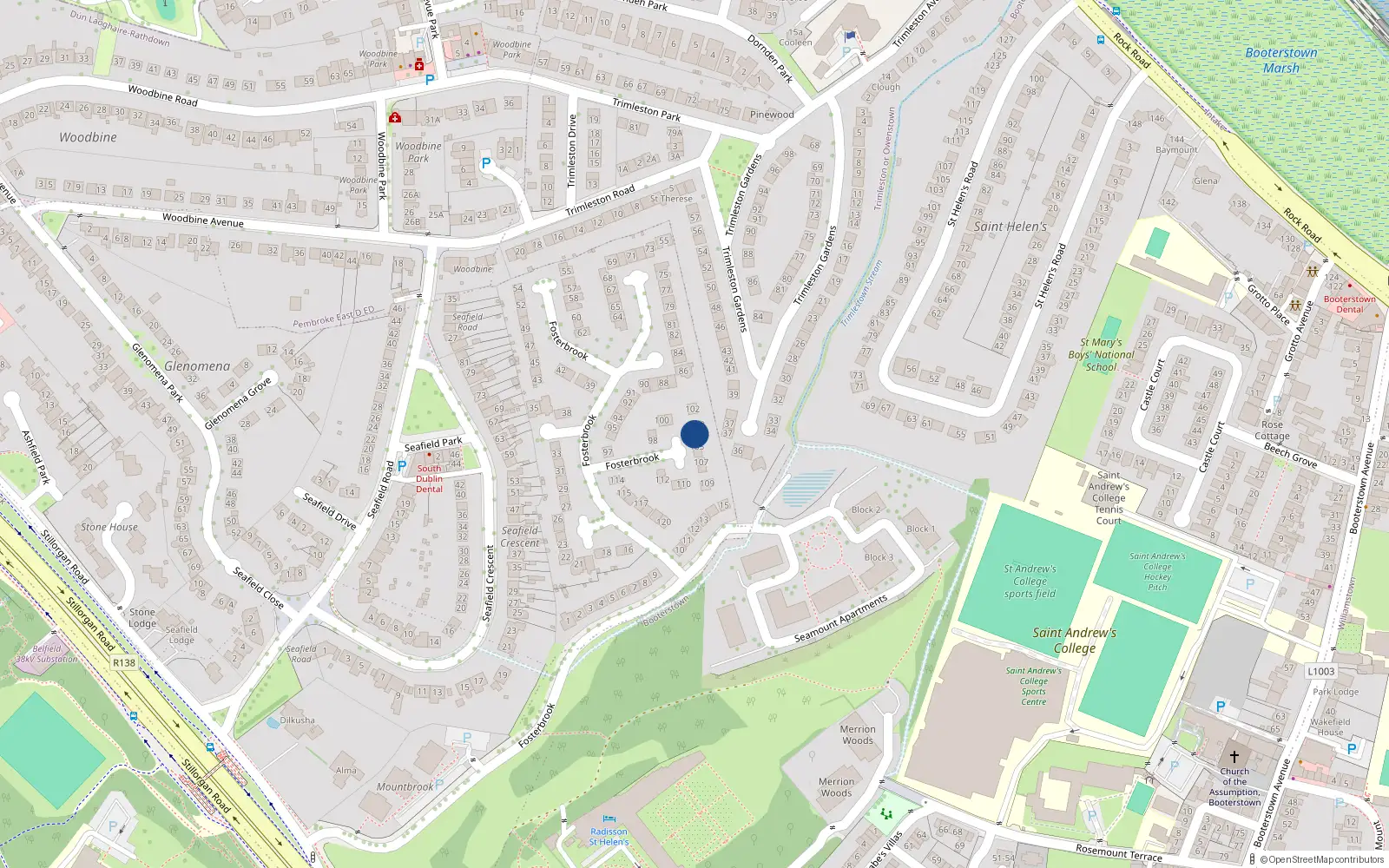 Overhead map showing the location of 104 Fosterbrook, Blackrock