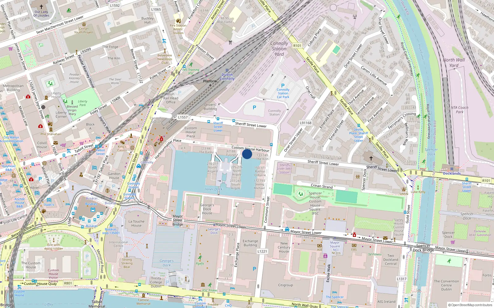 Overhead map showing the location of 104 Hook Head, Custom House Harbour, Ifsc Dublin 1