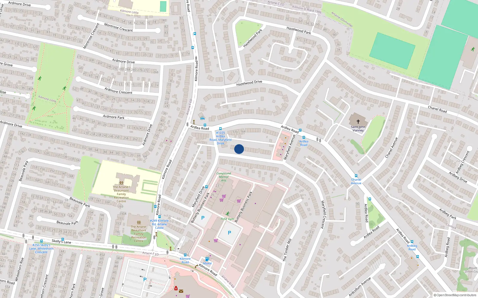 Overhead map showing the location of 104 Maryfield Crescent, Artane, Dublin 5