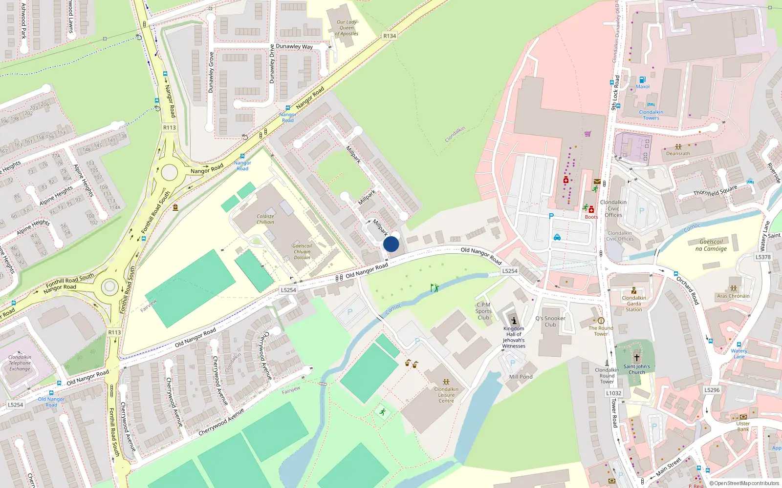 Overhead map showing the location of 104 Millpark, Dublin