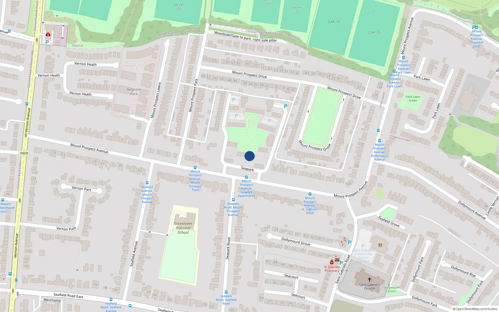 Overhead map showing the location of 104 Seapark, Mount Prospect Avenue, Clontarf Dublin 3