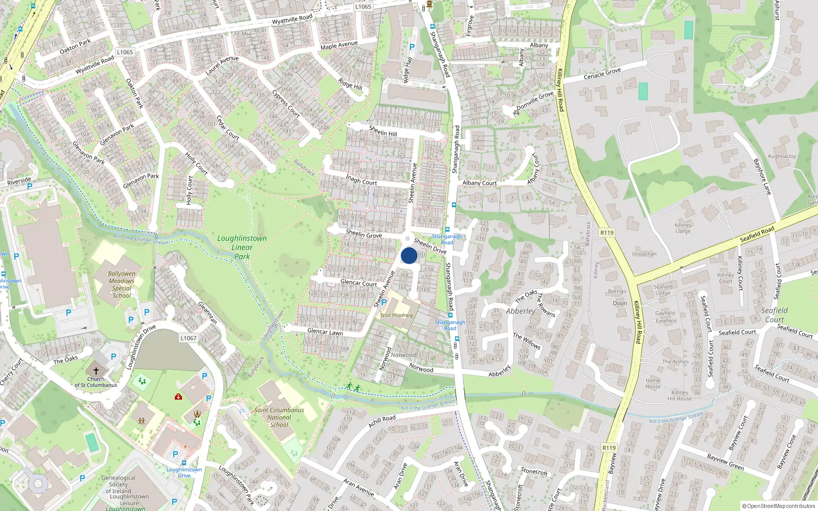 Overhead map showing the location of 104, 104 Sheelin Drive, Ballybrack