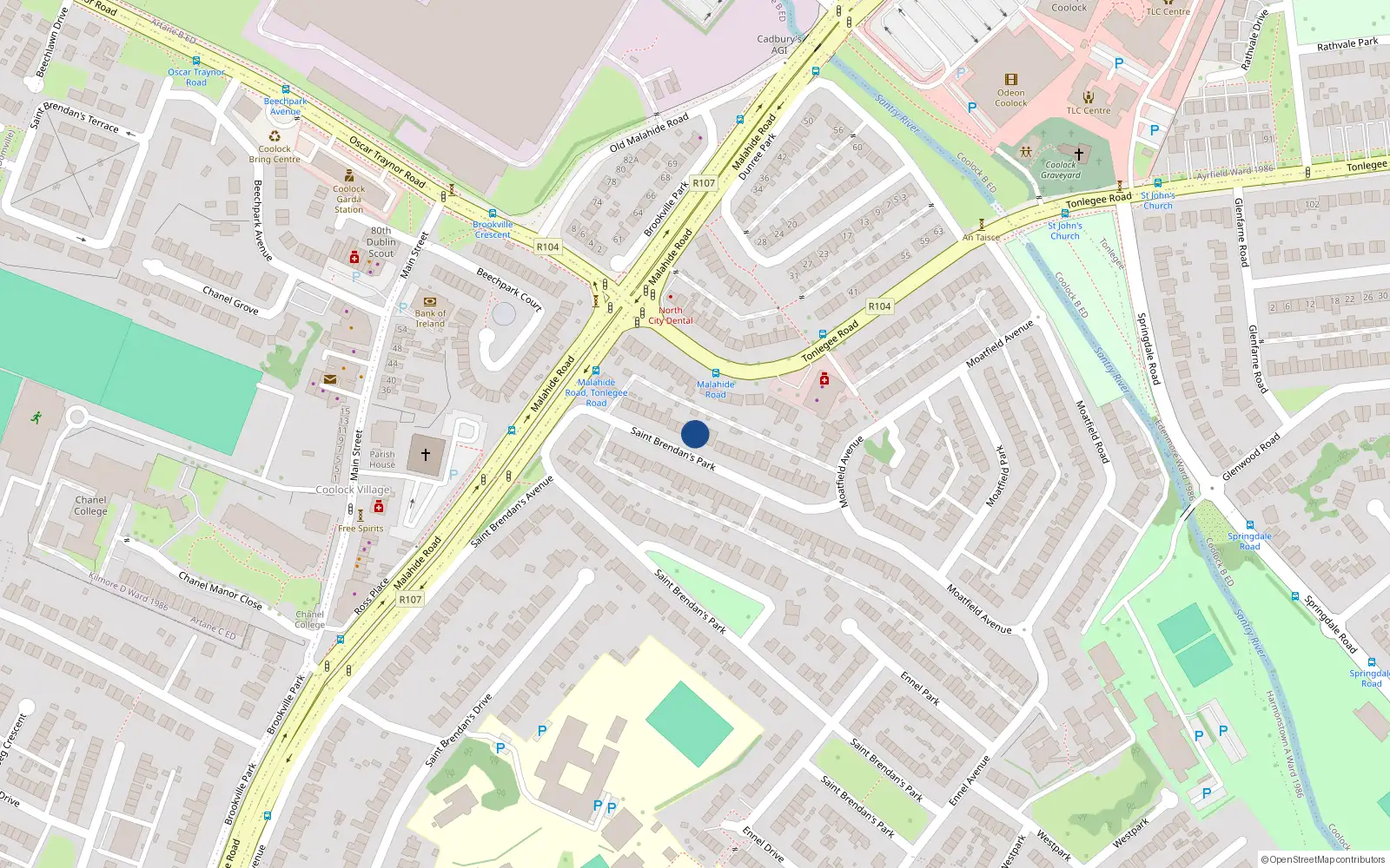 Overhead map showing the location of 104 St. Brendans Avenue, Artane