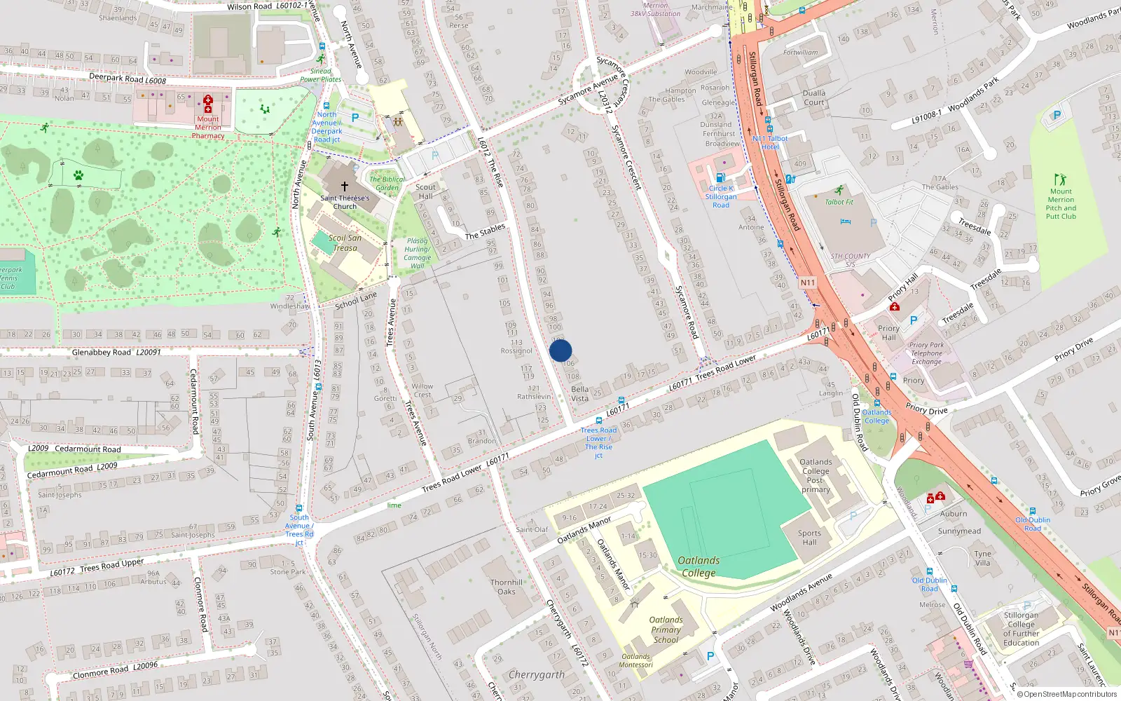 Overhead map showing the location of 104 the Rise, Mount Merrion, Blackrock