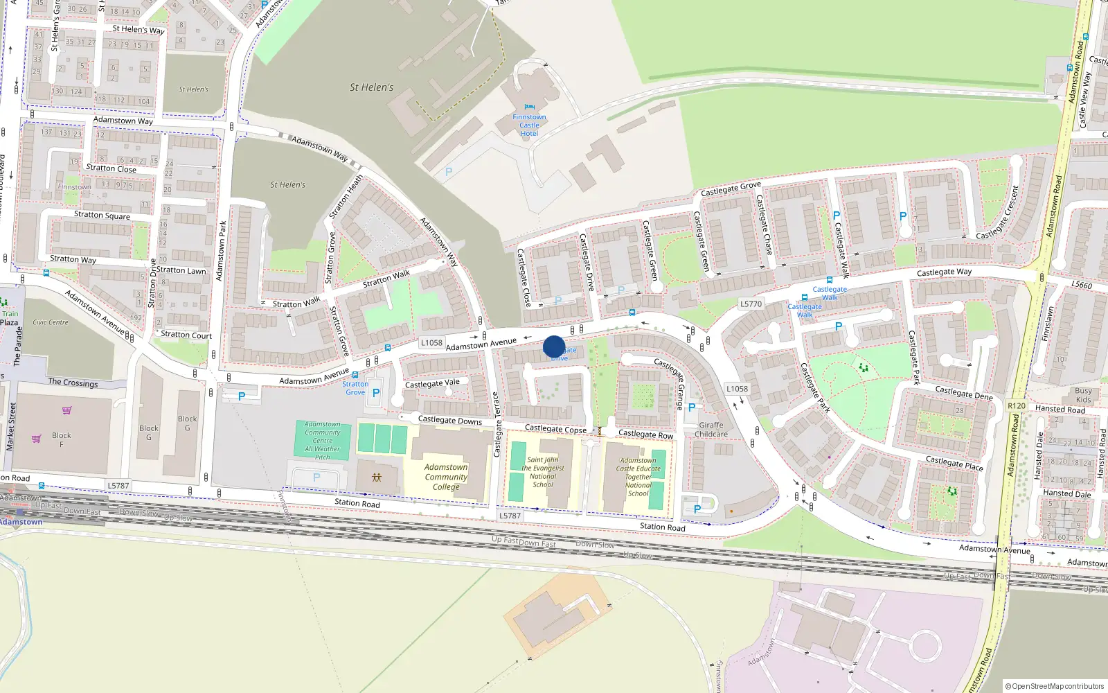 Overhead map showing the location of 105 Adamstown Avenue, Adamstown Castle