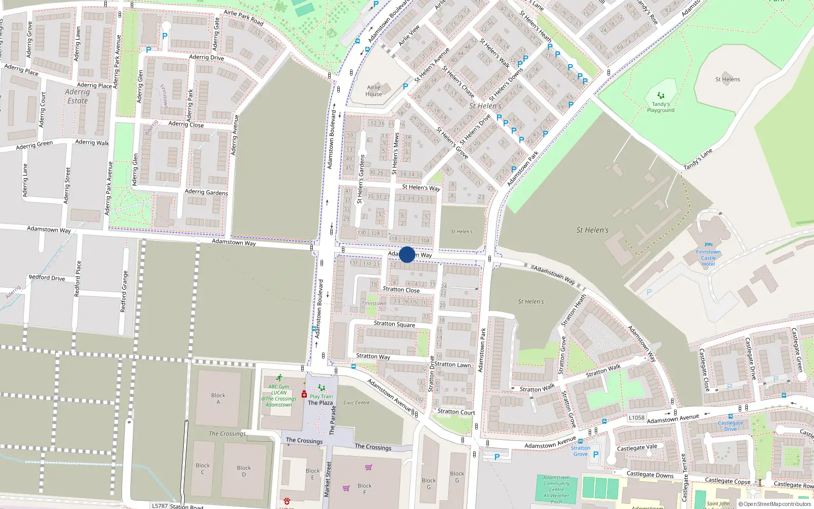 Overhead map showing the location of 105 Adamstown Way, Lucan