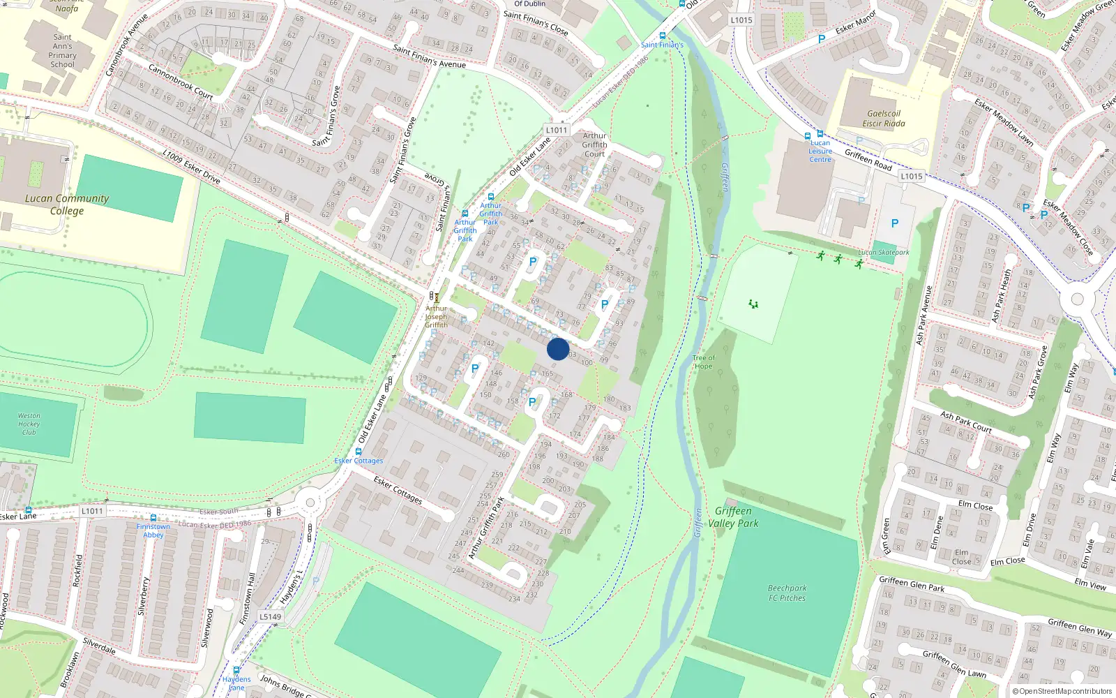 Overhead map showing the location of 105 Arthur Griffith Park, Lucan