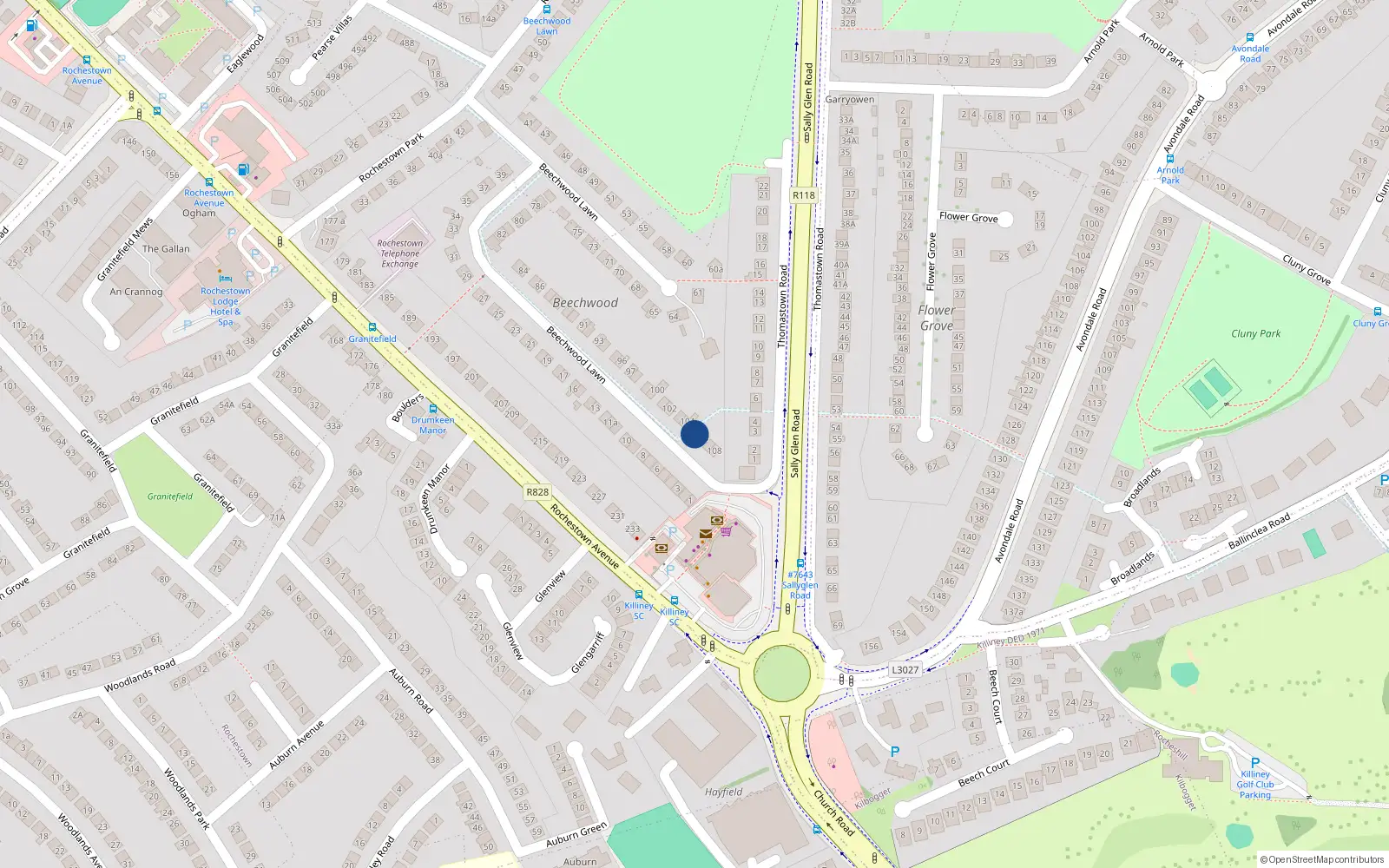 Overhead map showing the location of 105 Beechwood Lawn, Dun Laoghaire, Dublin