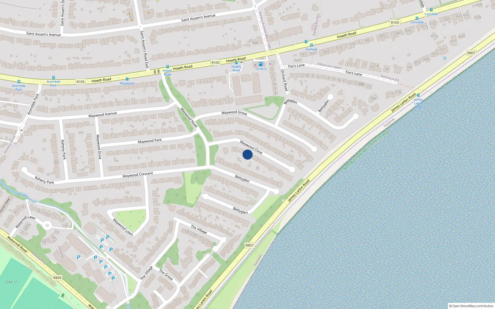 Overhead map showing the location of 105 Bettyglen, Raheny, Dublin 5