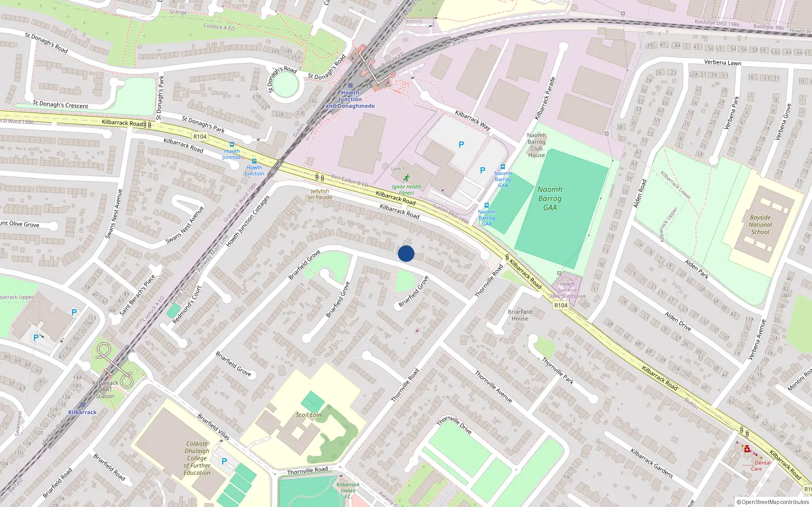 Overhead map showing the location of 105 Briarfield Grove, Dublin 5