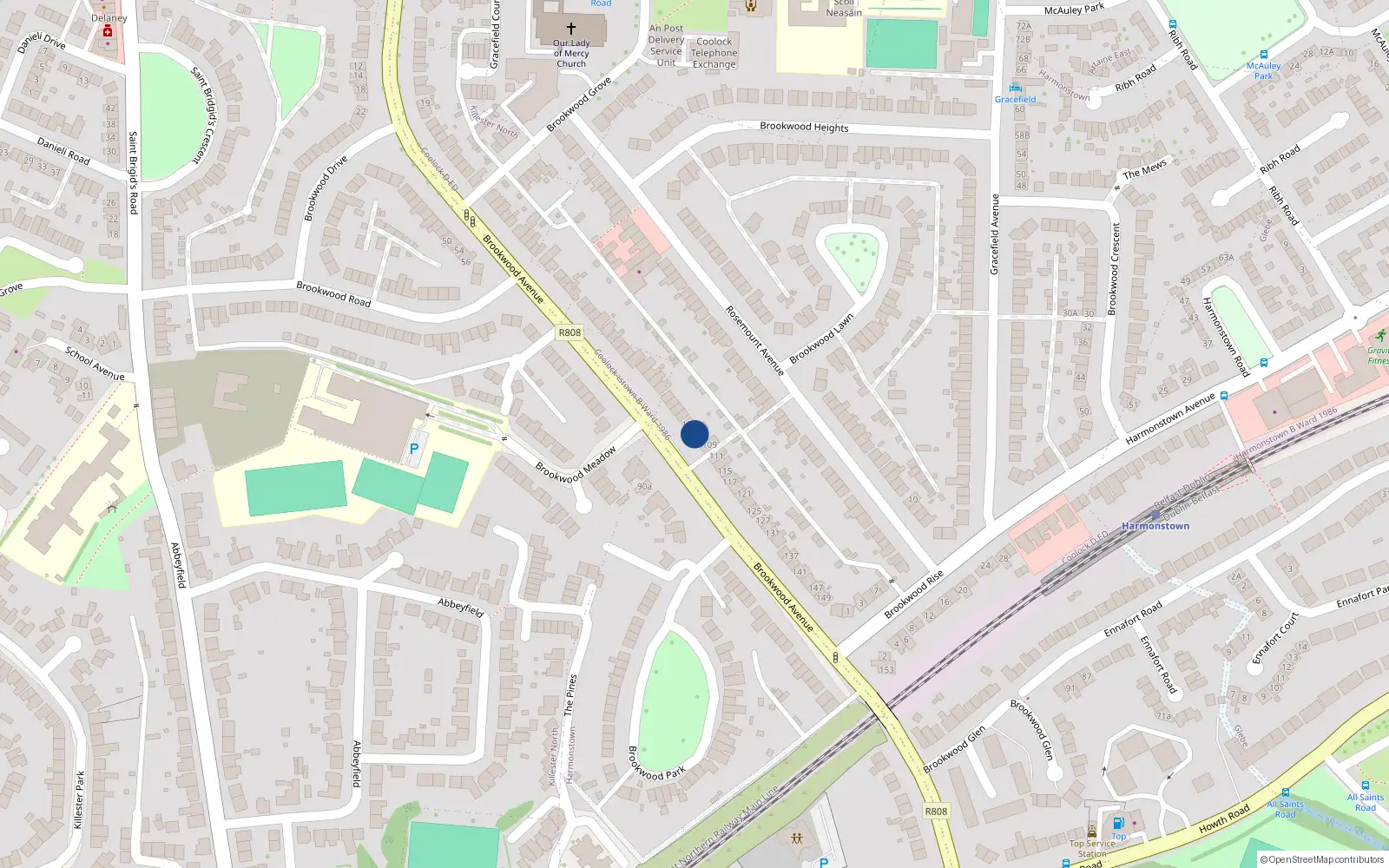 Overhead map showing the location of 105 Brookwood Avenue, Artane, Dublin 5