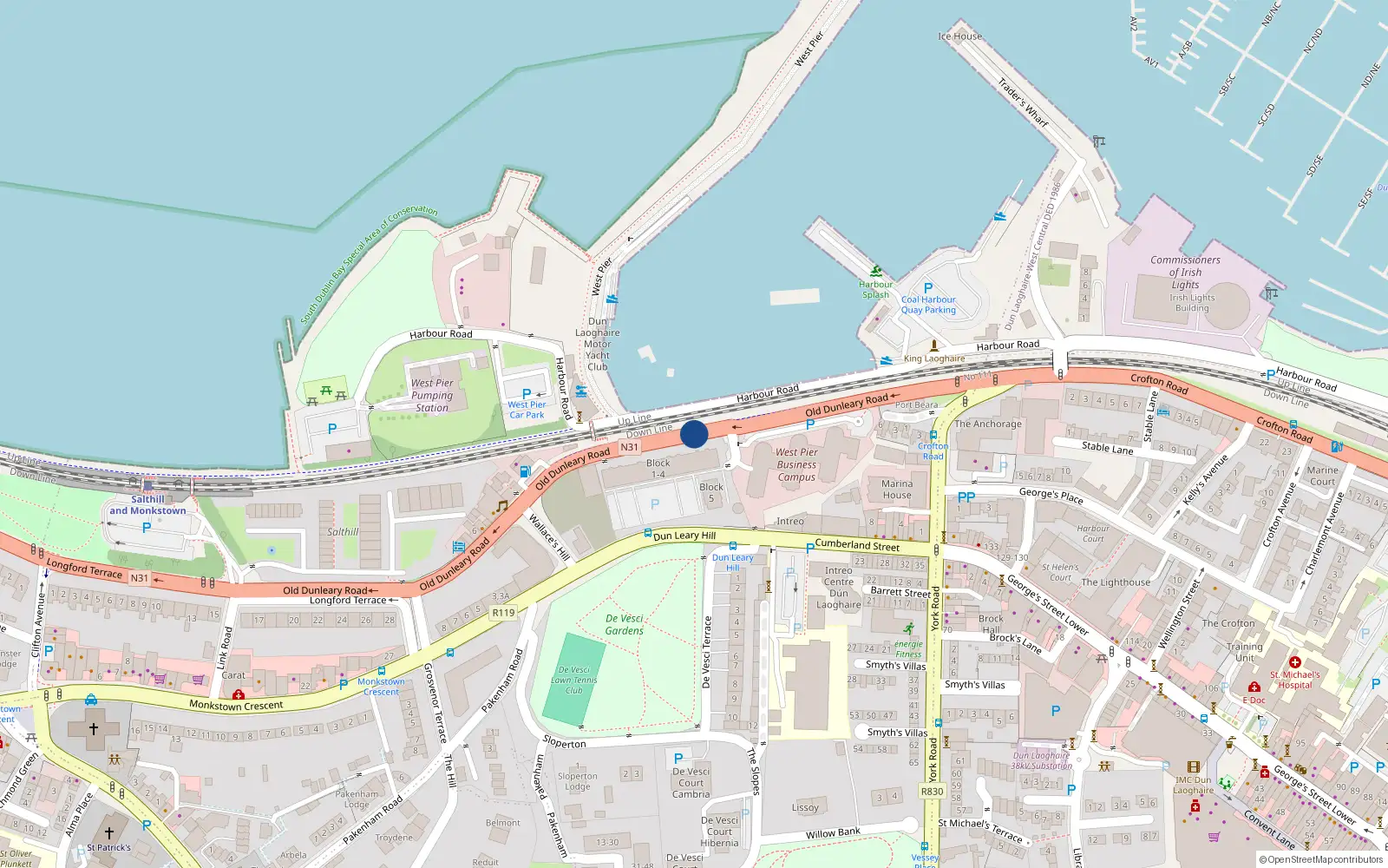 Overhead map showing the location of 105 Clearwater Cove, Old Dunleary Road, Dun Laoghaire