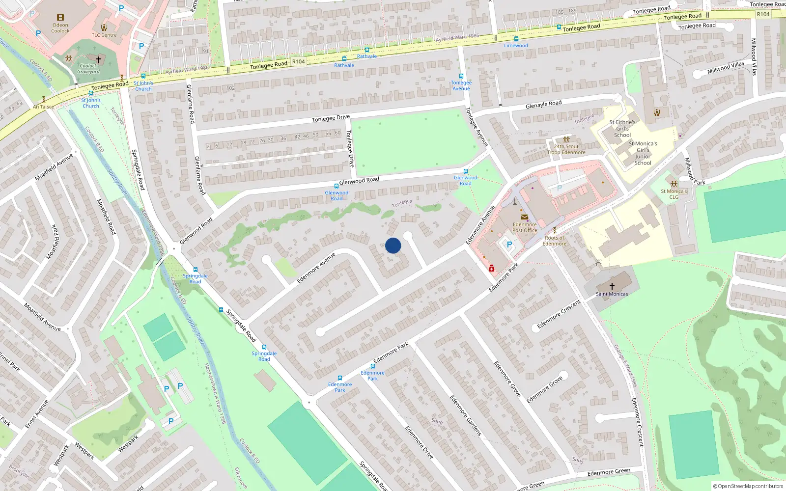 Overhead map showing the location of 105 Edenmore Avenue, Raheny, Dublin 5