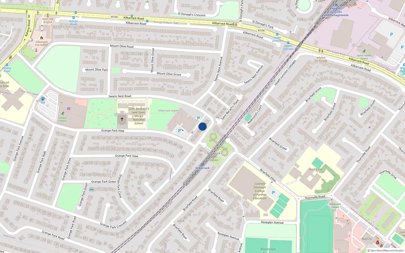 Overhead map showing the location of 105 Grange Park Crescent, Raheny, Dublin 5