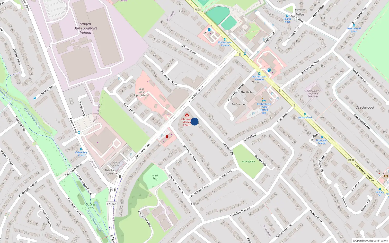 Overhead map showing the location of 105 Granitefield, Dun Laoghaire, Dublin