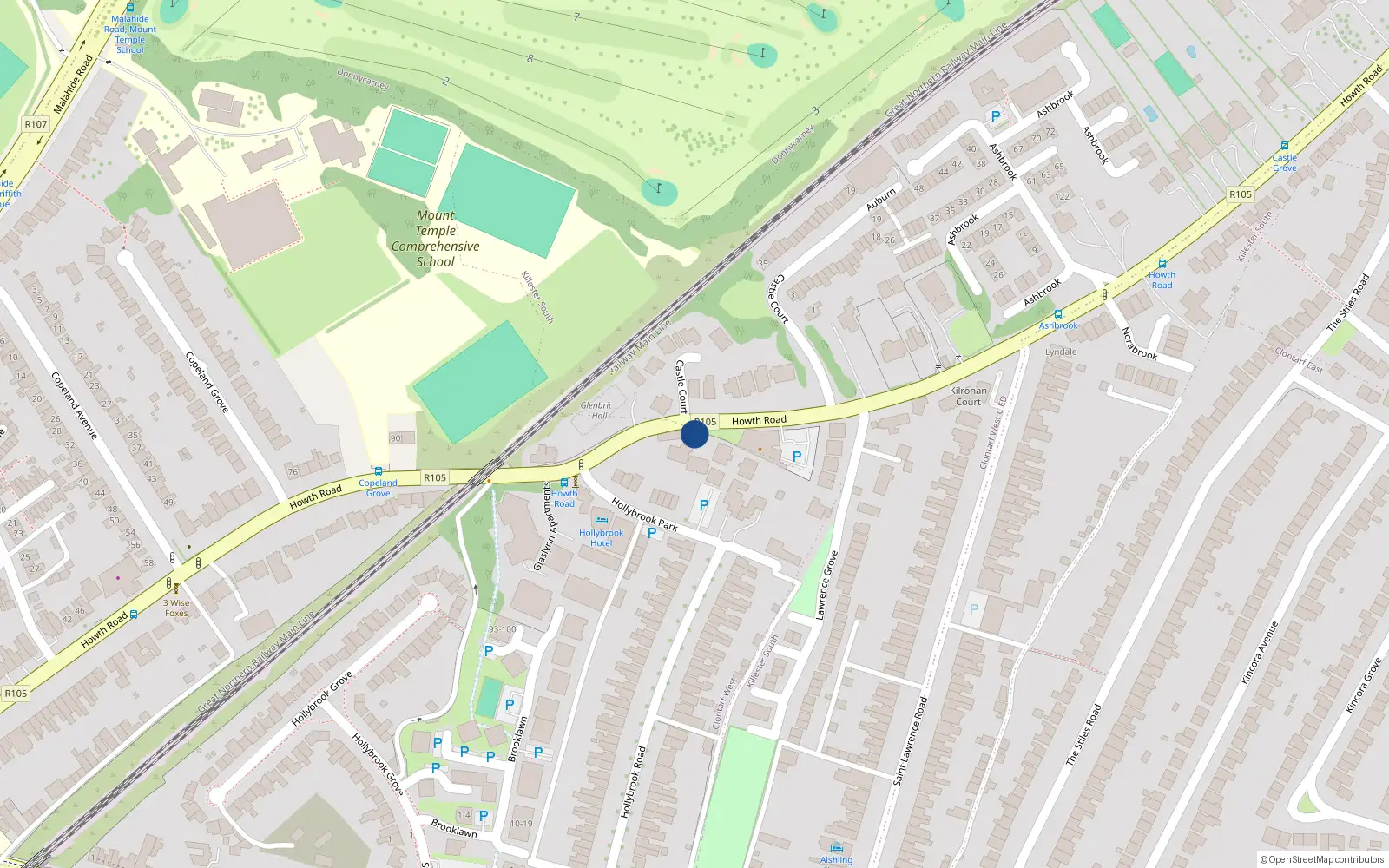 Overhead map showing the location of 105 Howth Road, Dublin 3