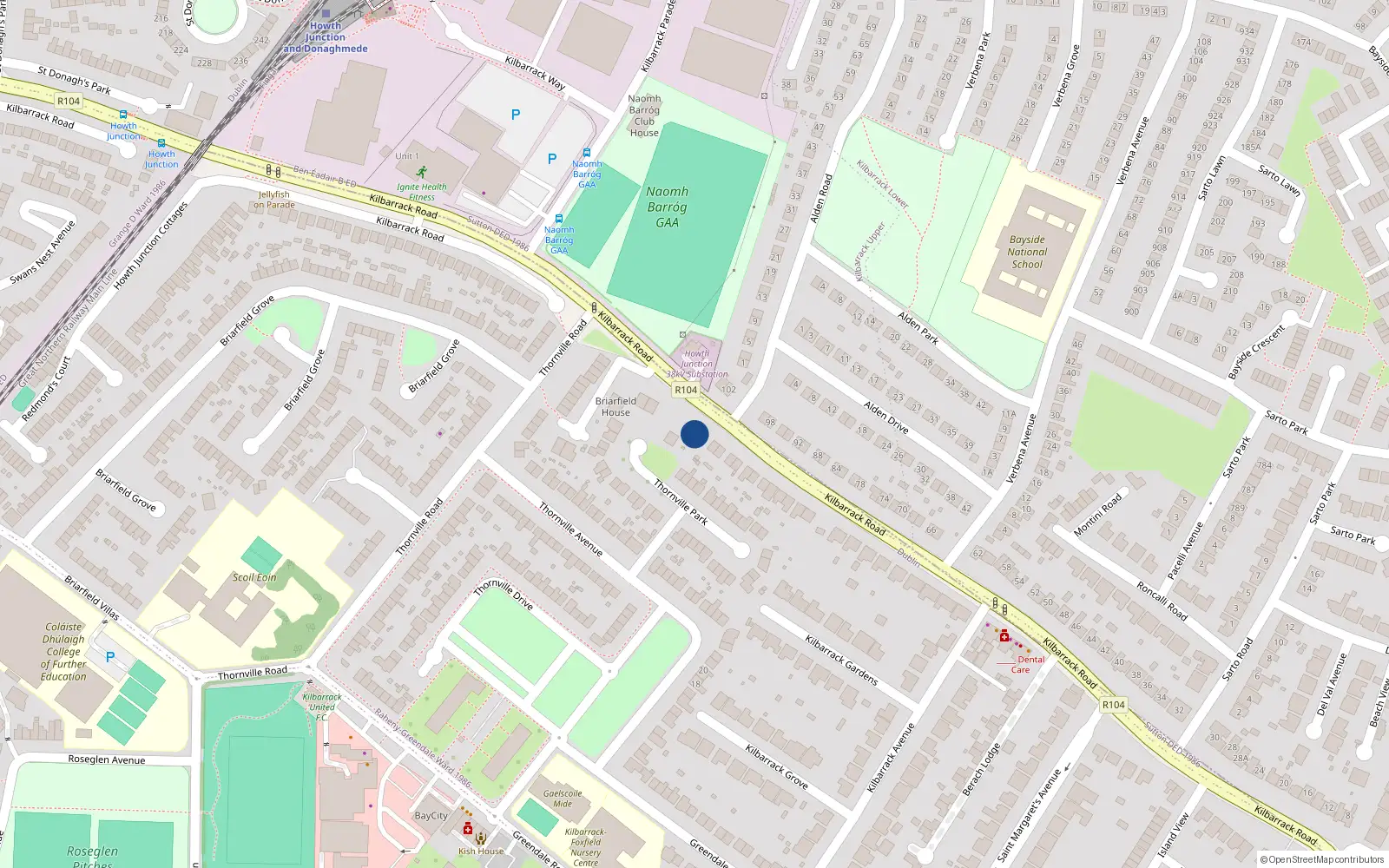 Overhead map showing the location of 105 Kilbarrack Road, Dublin 5