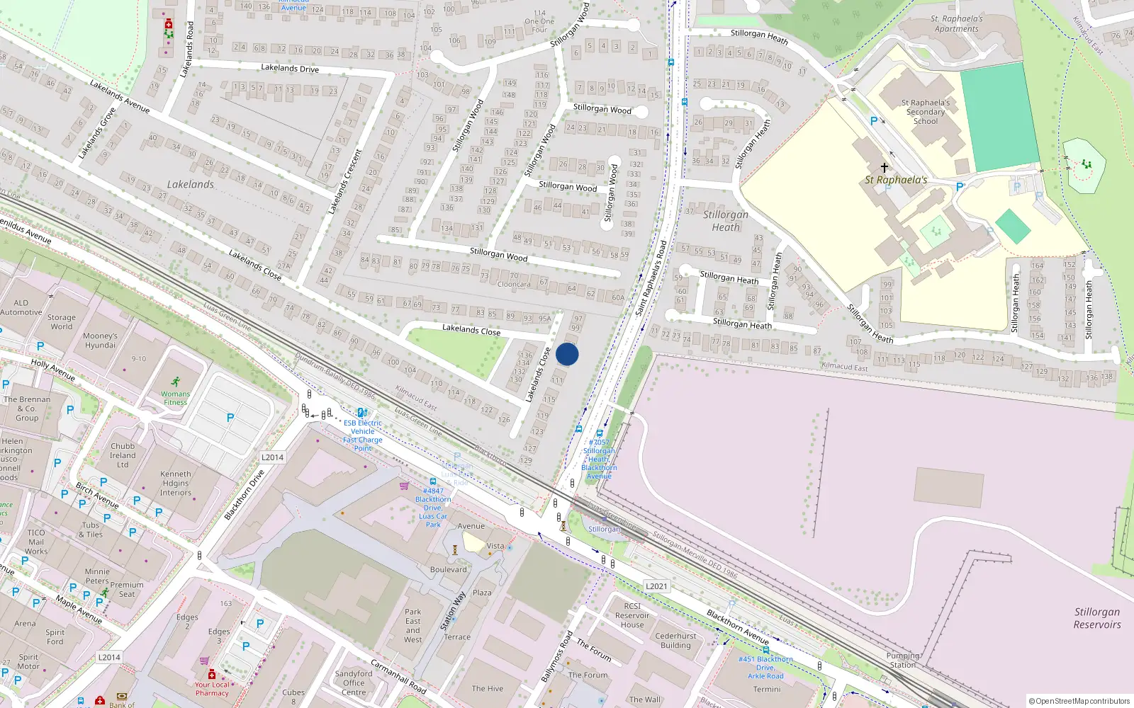 Overhead map showing the location of 105 Lakelands Close, Dublin