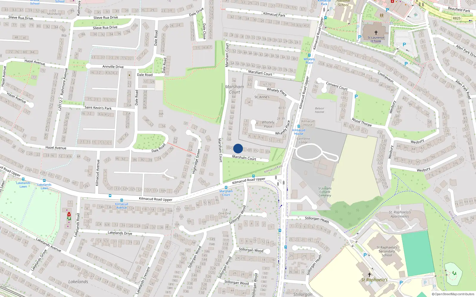 Overhead map showing the location of 105 Marsham Court, Blackrock