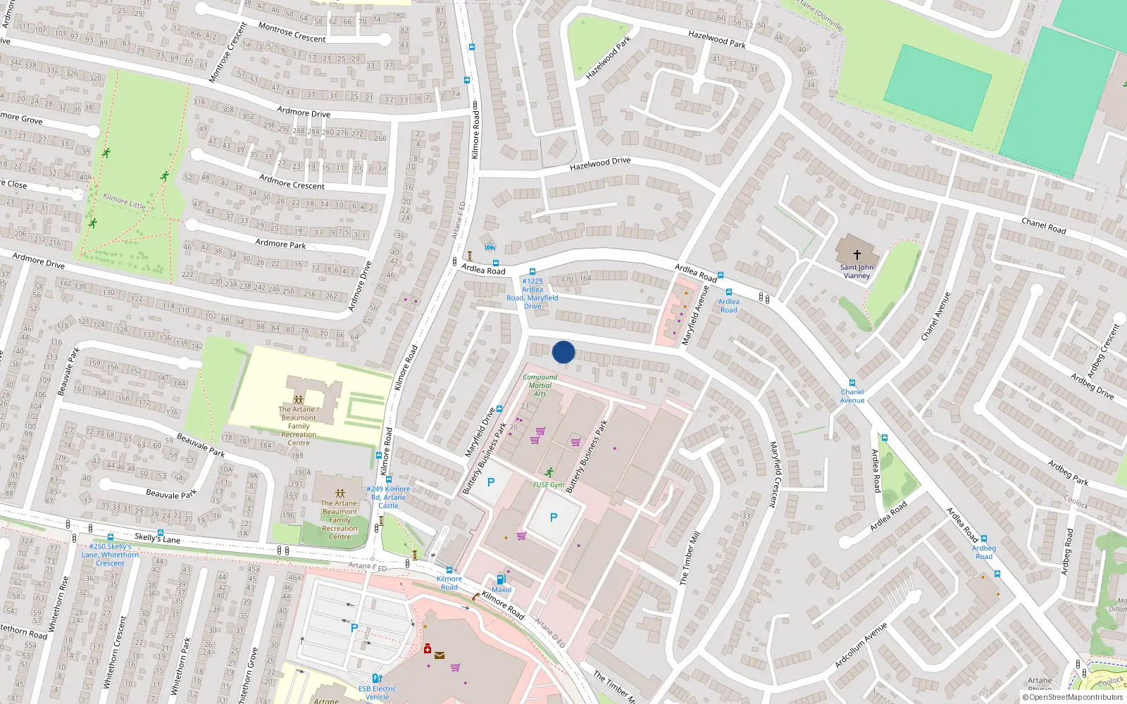 Overhead map showing the location of 105 Maryfield Crescent, Dublin 5