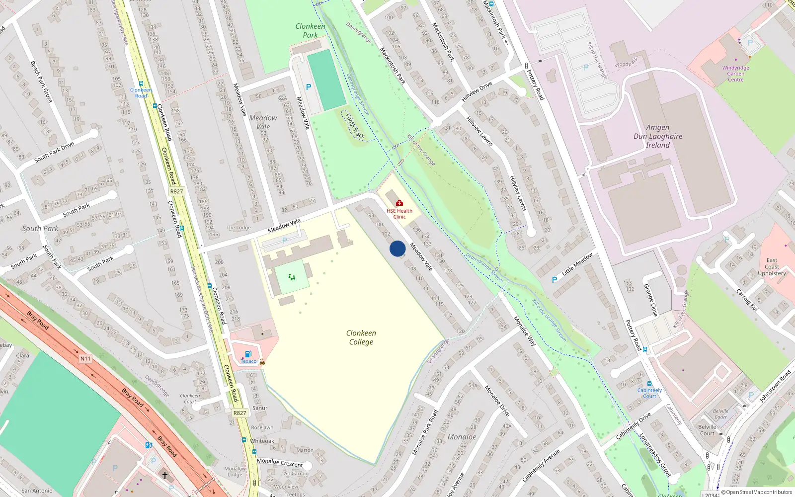 Overhead map showing the location of 105 Meadow Vale, Blackrock