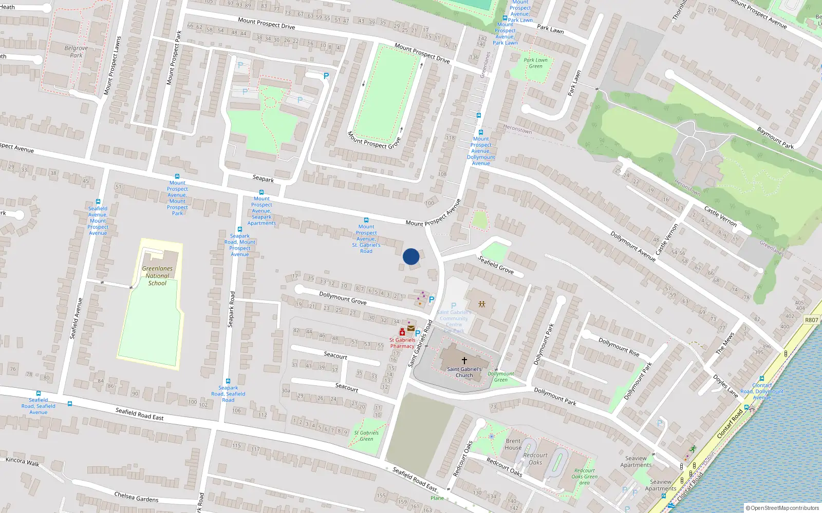 Overhead map showing the location of 105 Mount Prospect Avenue, Dublin 3