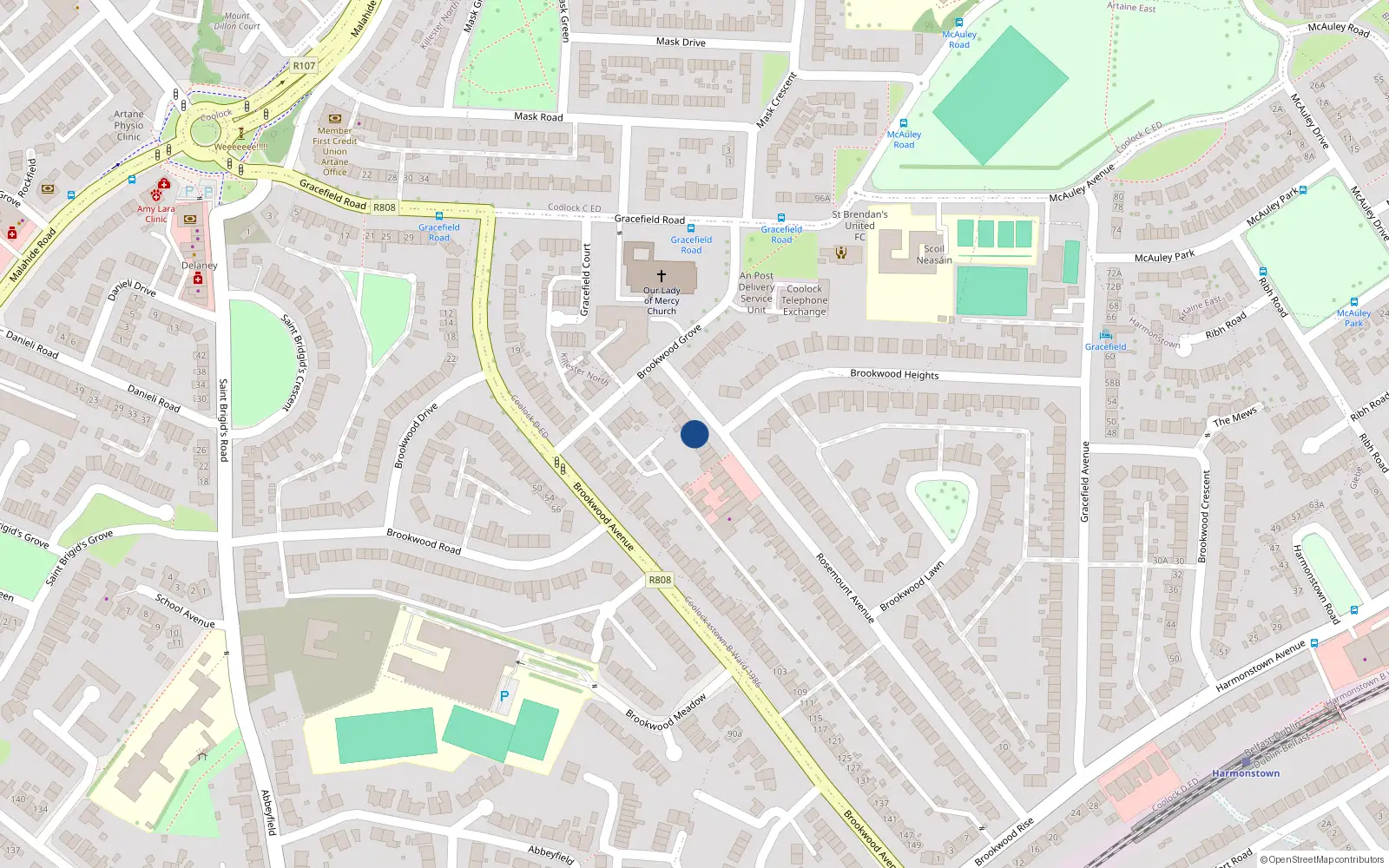 Overhead map showing the location of 105 Rosemount Avenue, Dublin 5