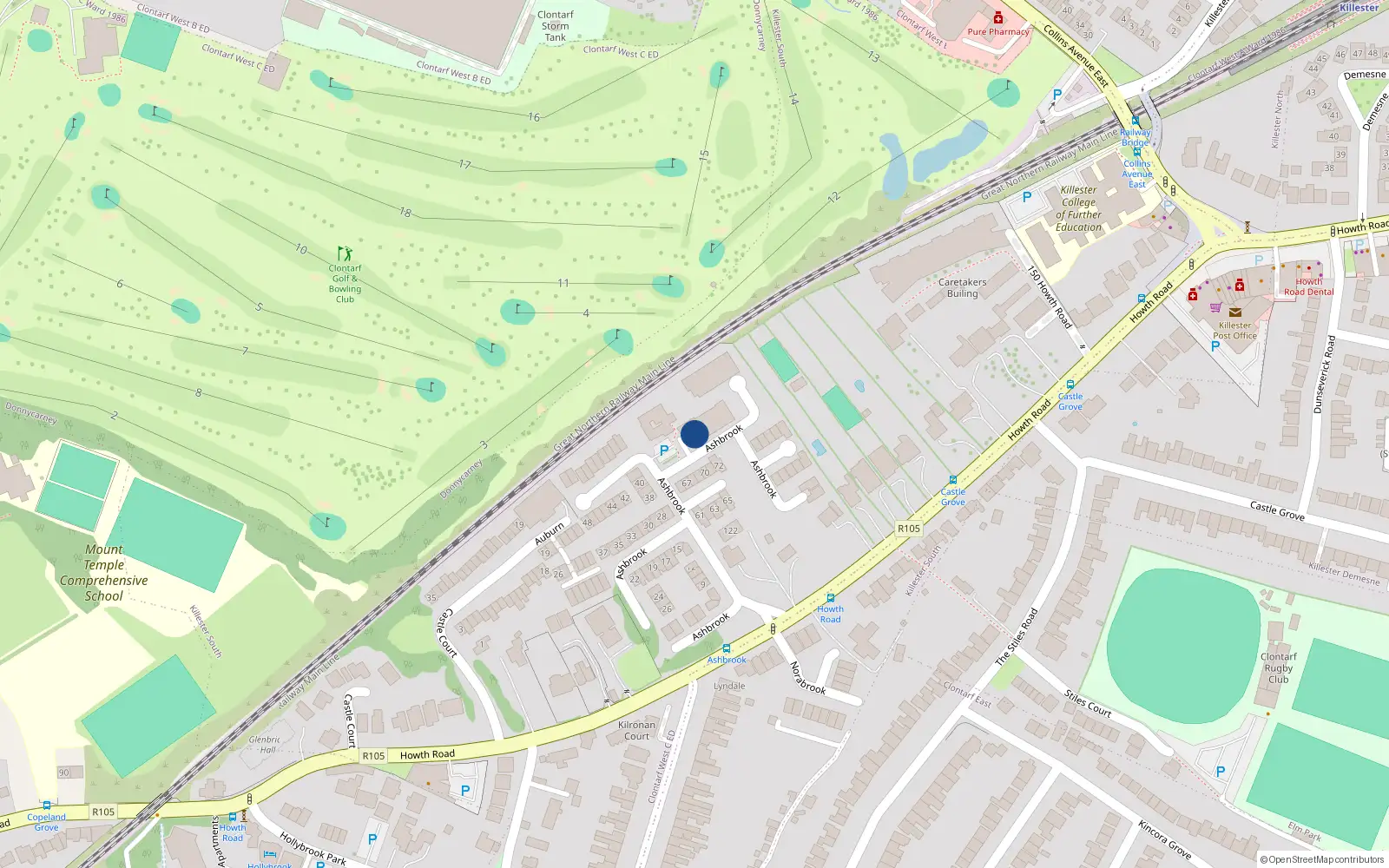Overhead map showing the location of 106 Ashbrook, Clontarf Dublin 3