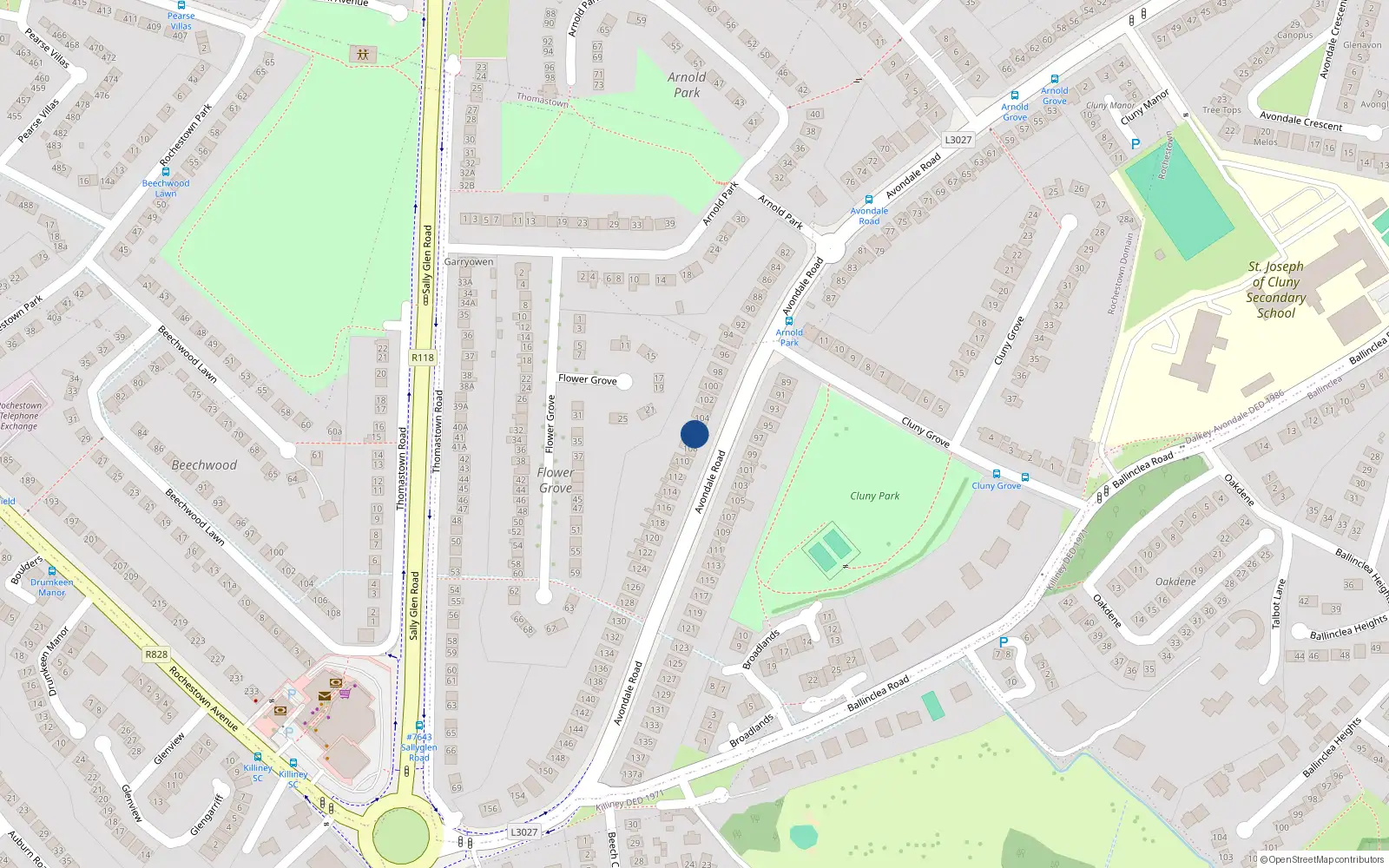 Overhead map showing the location of 106 Avondale Road, Killiney, Dublin