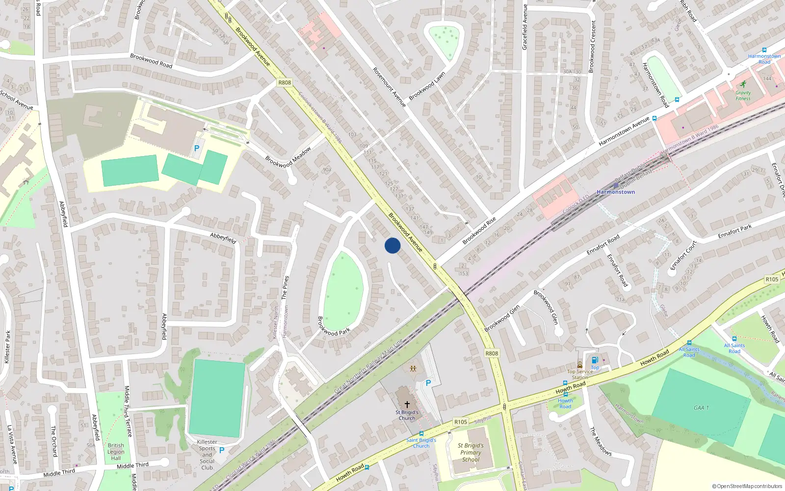 Overhead map showing the location of 106 Brookwood Avenue, Artane, Dublin 5