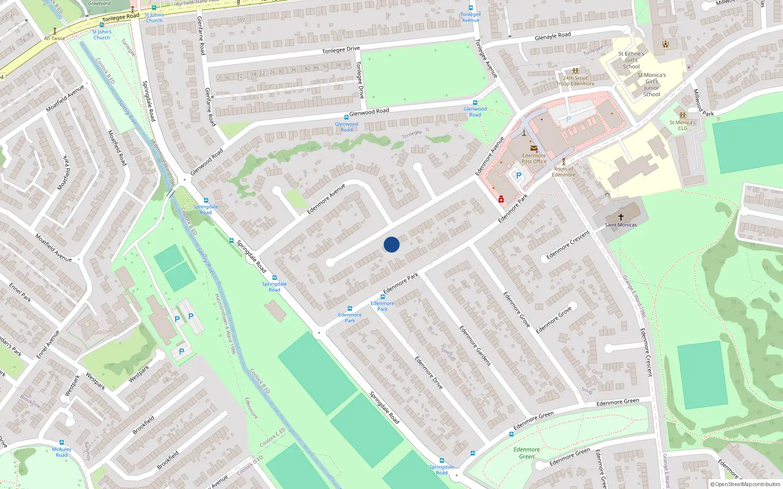 Overhead map showing the location of 106 Edenmore Avenue, Raheny, Dublin 5