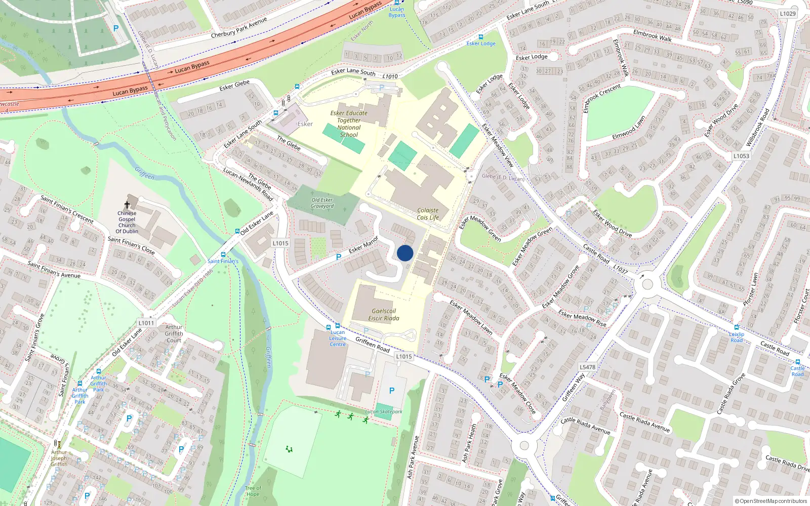 Overhead map showing the location of 106 Esker Manor, Lucan, Dublin