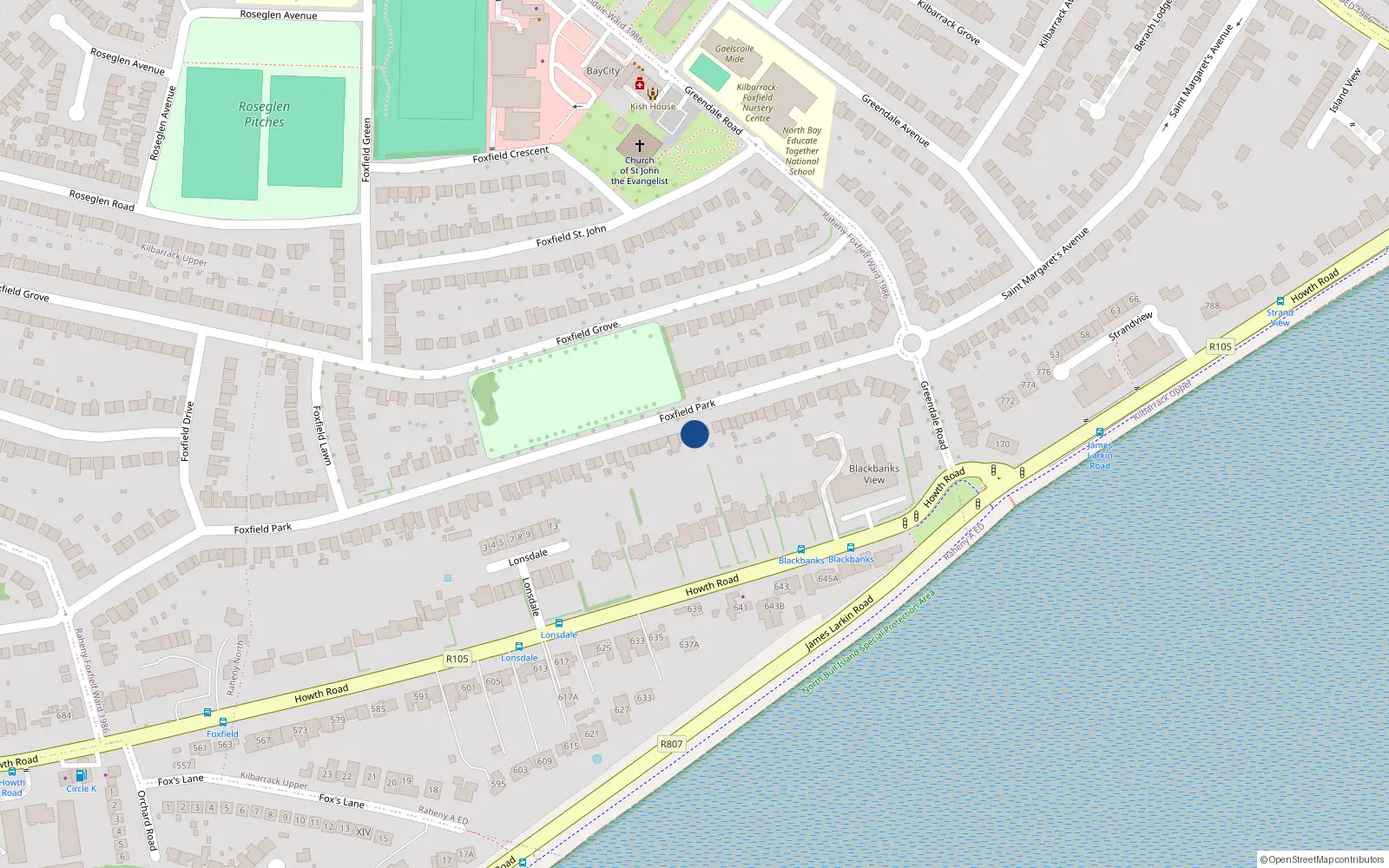 Overhead map showing the location of 106 Foxfield Park, Raheny, Dublin 5
