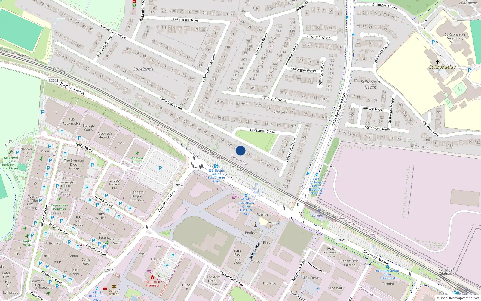 Overhead map showing the location of 106 Lakelands Close, Stillorgan, Dublin