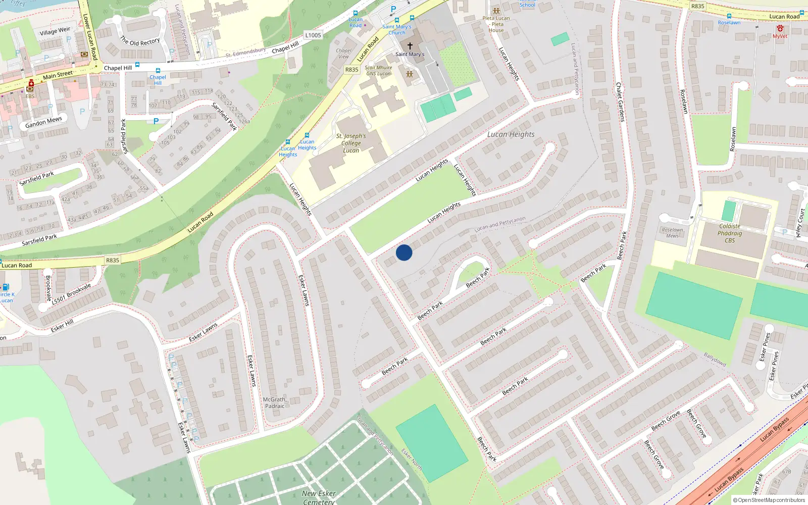 Overhead map showing the location of 106 Lucan Heights, Lucan, Dublin