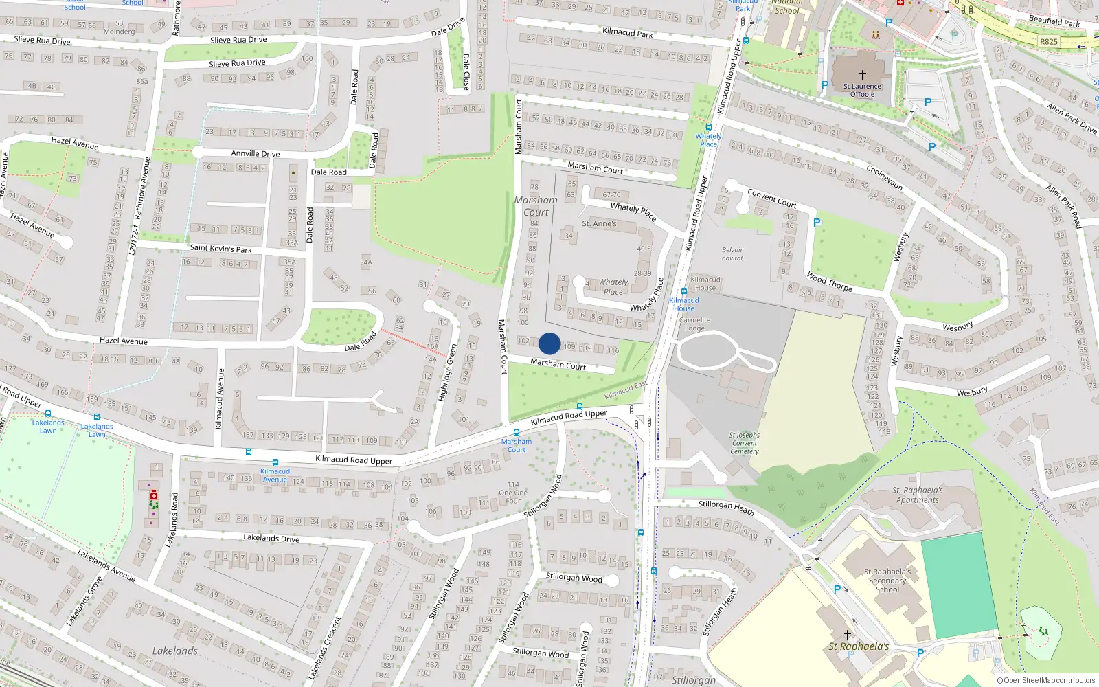 Overhead map showing the location of 106 Marsham Court, Blackrock