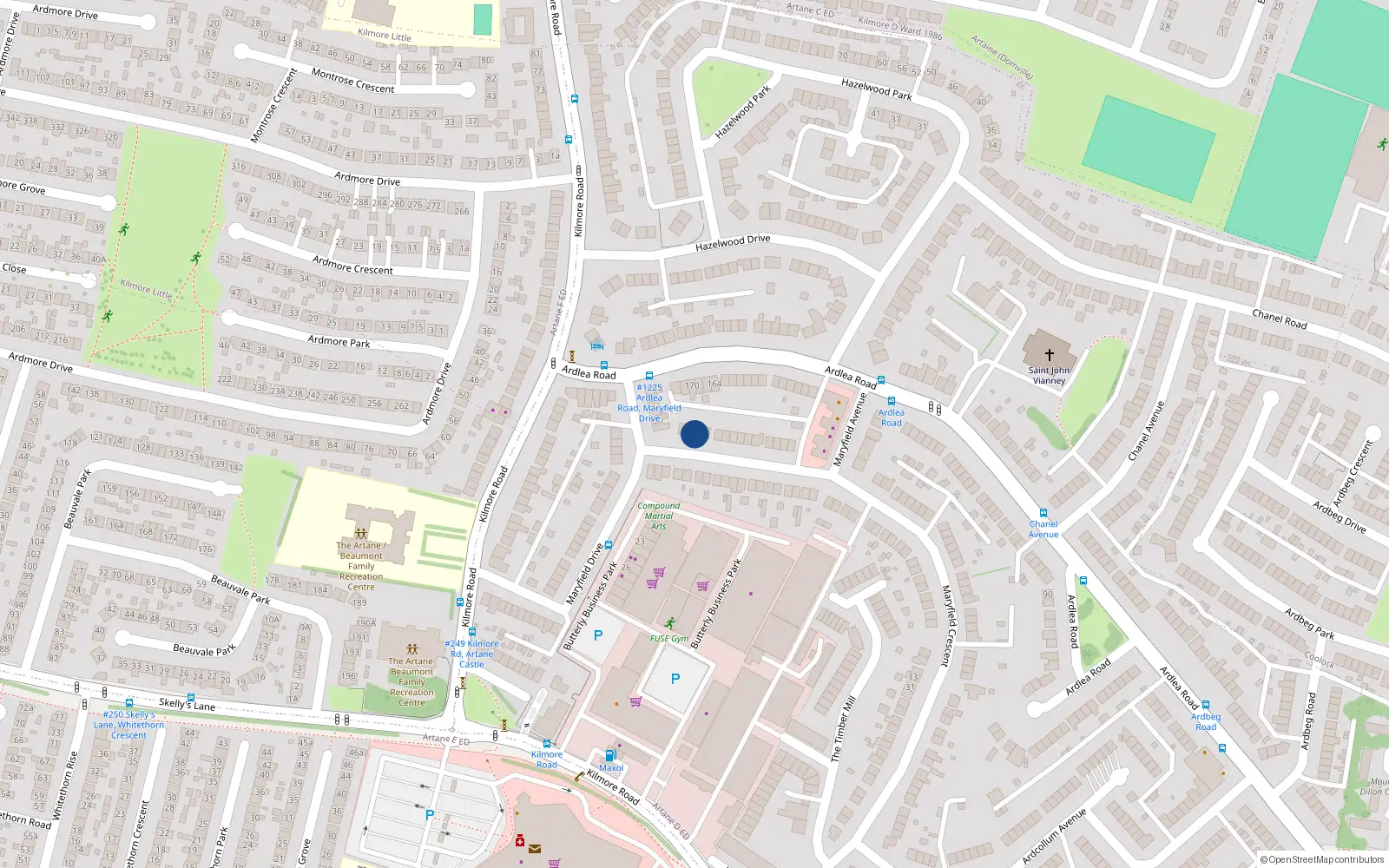 Overhead map showing the location of 106 Maryfield Crescent, Artane, Dublin 5