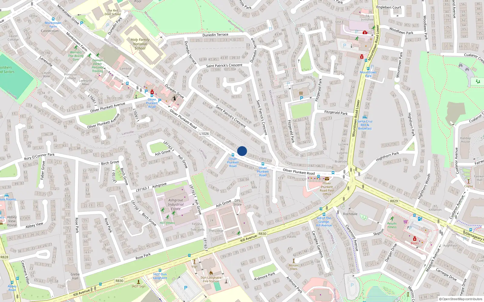Overhead map showing the location of 106 Oliver Plunkett Road, Dublin