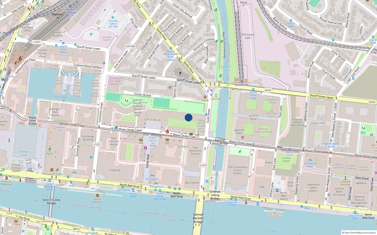 Overhead map showing the location of 106 Rathlin House, Custom House Square, Ifsc, Dublin 1, D01 N8n3